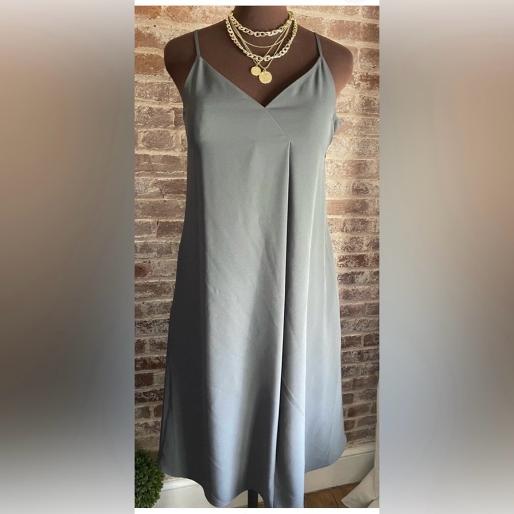 Uni Glo DRAPE CAMI DRESS in Dark Gray Women's Size Large - Picture 1 of 7